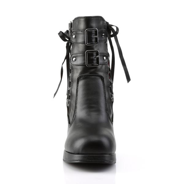 Sale CRYPTO-51 DemoniaCult Plateaustiefeletten schwarz rot Lederoptik Spitze Korsettschnürung 40