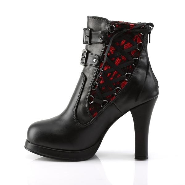 Sale CRYPTO-51 DemoniaCult Plateaustiefeletten schwarz rot Lederoptik Spitze Korsettschnürung 40
