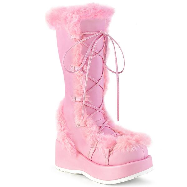 Sale CUBBY-311 DemoniaCult Damen Plateaustiefel Fellbesatz babypink Lederoptik 41