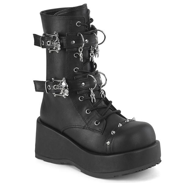 CUBBY-54 DemoniaCult Plateaustiefel Totenkopfriemen Zahnanhänger Nieten schwarz Matt