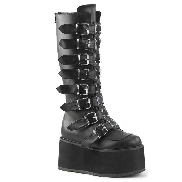 DAMNED-318 DemoniaCult Damen Plateaustiefel schwarz Lederoptik 8 Riemen Metallplatten