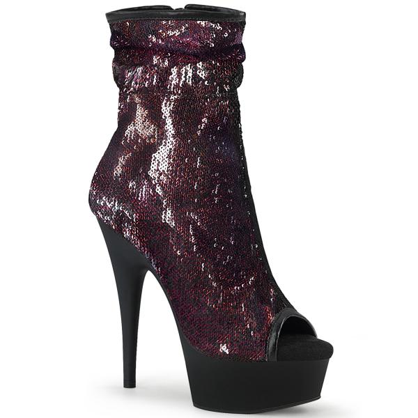 DELIGHT-1008SQ Pleaser High Heels Platform Ankle Boot burgundy sequins black matte