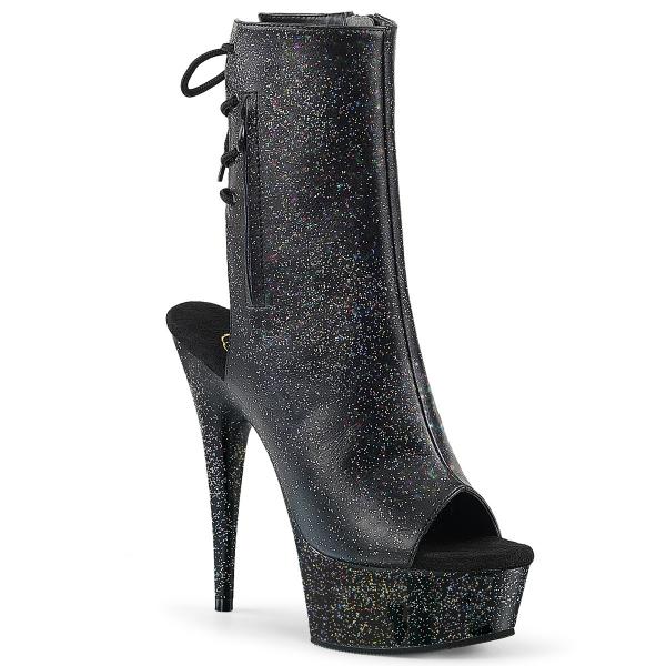 DELIGHT-1018MMG Pleaser High Heels Peep-Toe Plateaustiefeletten schwarz Miniglitter rundum