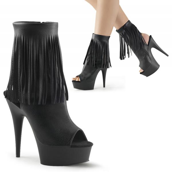 DELIGHT-1019 Pleaser high heels platform peep toe fringle ankle boots black matte