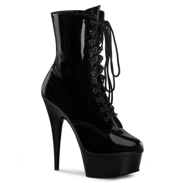 Sale DELIGHT-1020 Pleaser High-Heels Plateaustiefeletten schwarz Lack Schnürung vorn 37
