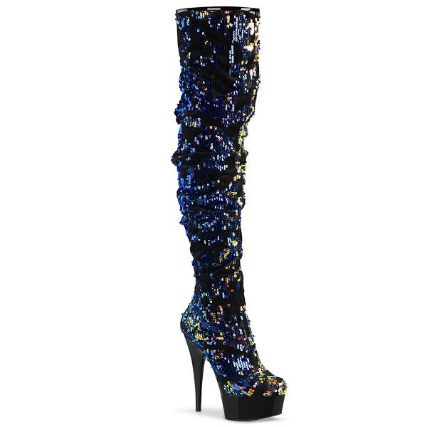 DELIGHT-3004 Platform Over-The-Knee Slouch Boot Blue Iridescent Sequins