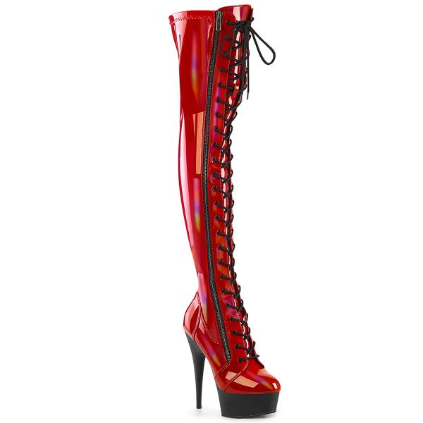 Sale DELIGHT-3029 Pleaser High Heels Plateau Overkneestiefel rot Holo Lack schwarz 39