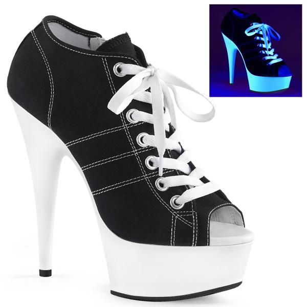 DELIGHT-600SK-01 Pleaser High Heels platform canvas sneakers black white blacklight uv reactive