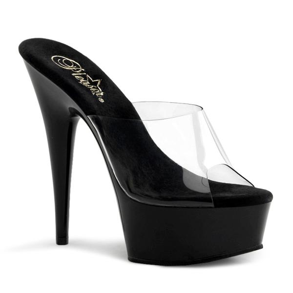 DELIGHT-601 Pleaser High-Heels Plateaupantoletten transparent schwarz