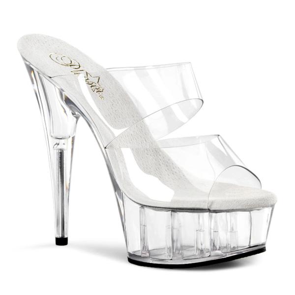 DELIGHT-602 sexy Pleaser High-Heels Doppelriemen Plateaupantoletten transparent