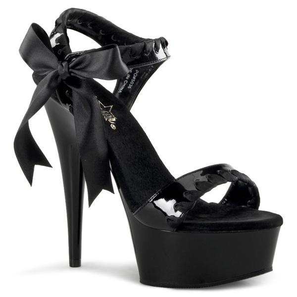DELIGHT-615 Pleaser High-Heels Plateausandaletten schwarz Lack mit Satinschleife