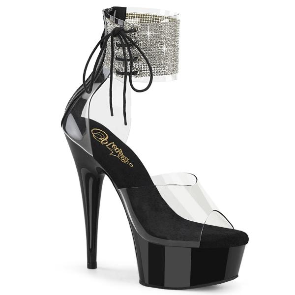 Sale DELIGHT-624RS Pleaser high heels platform ankel cuff sandals rhinestones clear black 37