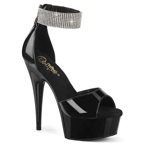 DELIGHT-625 Pleaser Damen High Heels Plateausandaletten Strass Manschette schwarz Lack Matt