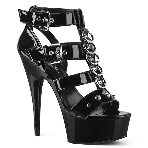 Sale DELIGHT-658 Pleaser High-Heels Plateausandaletten schwarz Lack T-Riemchen Metallringe 41