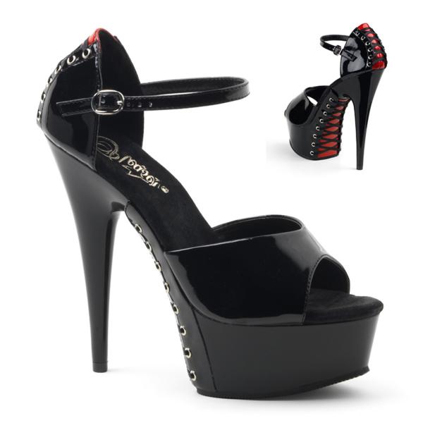 Sale DELIGHT-660FH Pleaser High-Heels Sandaletten schwarz-rot Lack Korsettschnürung 38