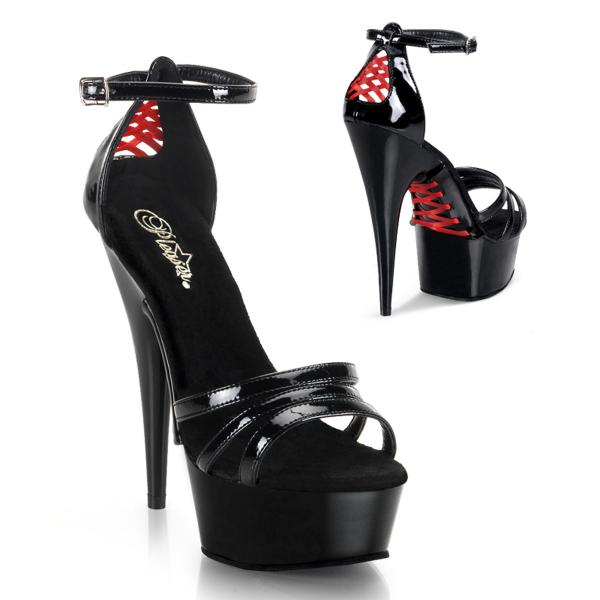 Sale DELIGHT-662 Pleaser High-Heels Plateausandaletten schwarz Lack rote Korsettschnürung 39