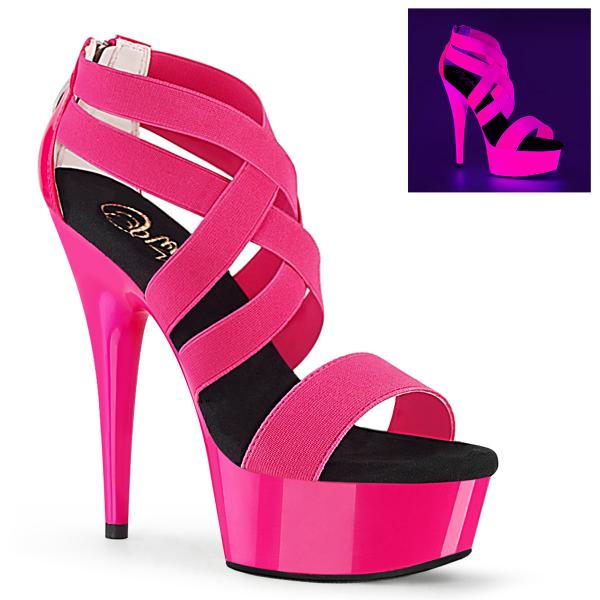 Sale DELIGHT-669UV Pleaser High Heels Sandaletten UV Neon Hotpink Elastikbänder 40