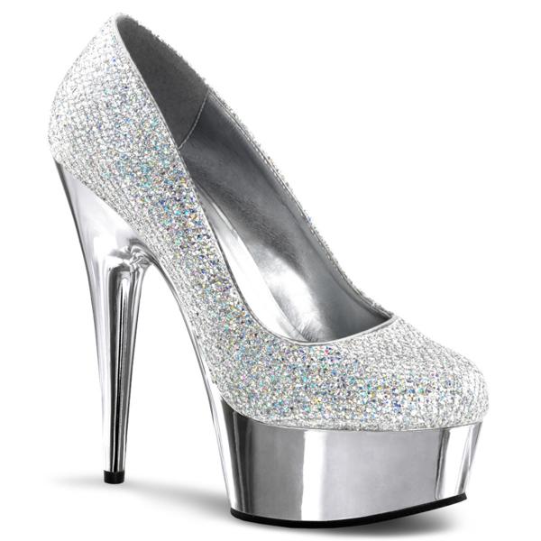 DELIGHT-685G elegante Pleaser High-Heels Plateaupumps silber Glitter Chrom