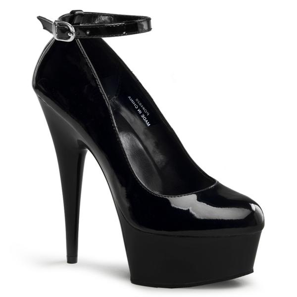 DELIGHT-686 Pleaser High-Heels Plateaupumps schwarz Lack mit Fesselriemchen