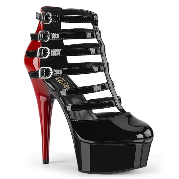 Sale DELIGHT-695 Pleaser vegan high heels platform strappy cage bootie black red patent 38