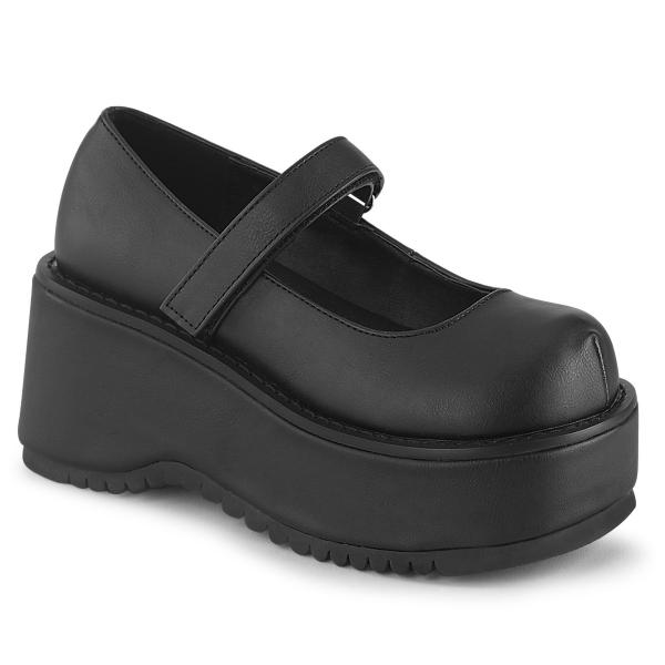 Sale DOLLIE-01 DemoniaCult vegane Damen Riemchen Plateaupumps Mary Jane schwarz Lederoptik 36