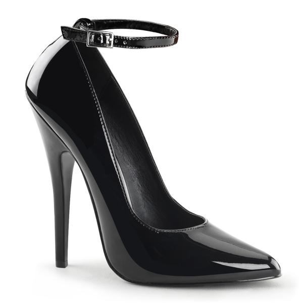 DOMINA-431 Devious high heels ankle strap pump black patent 42