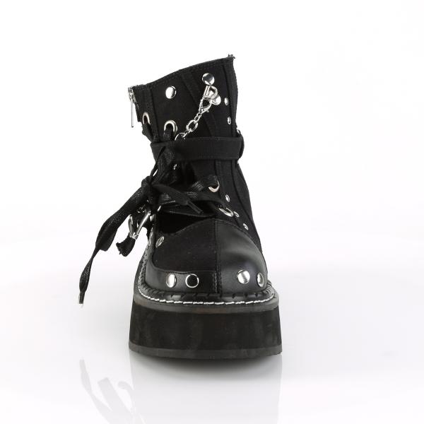 Auktion EMILY-317 vegane DemoniaCult Damen Booties schwarz Leinen Lederoptik Nieten Ketten 36