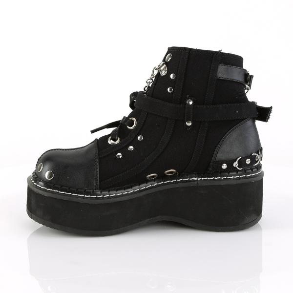 Auktion EMILY-317 vegane DemoniaCult Damen Booties schwarz Leinen Lederoptik Nieten Ketten 36