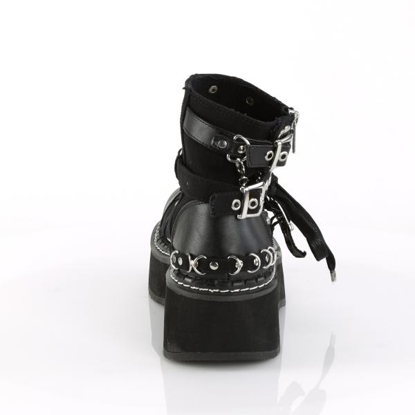 Auktion EMILY-317 vegane DemoniaCult Damen Booties schwarz Leinen Lederoptik Nieten Ketten 36