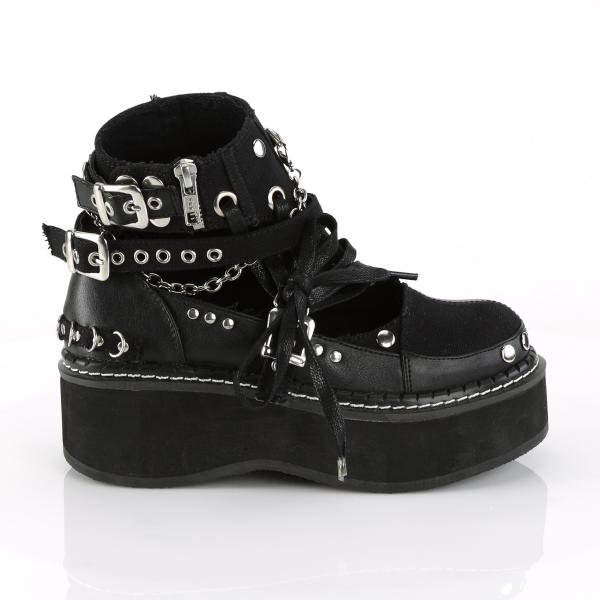 Auktion EMILY-317 vegane DemoniaCult Damen Booties schwarz Leinen Lederoptik Nieten Ketten 36