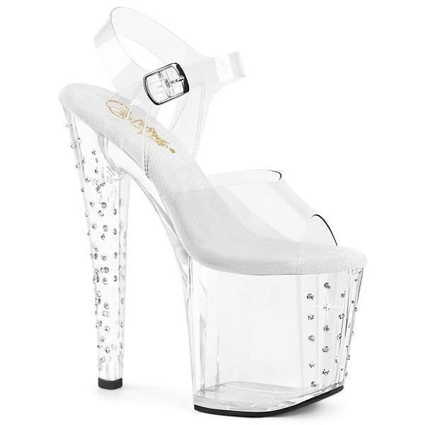 ENCHANT-708RS Pleaesr high heels platform ankle strap sandals clear rhinestones