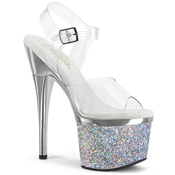 ESTEEM-708CHLG Pleaser High-Heels Plateausandaletten silber Chrom-Multiglitter