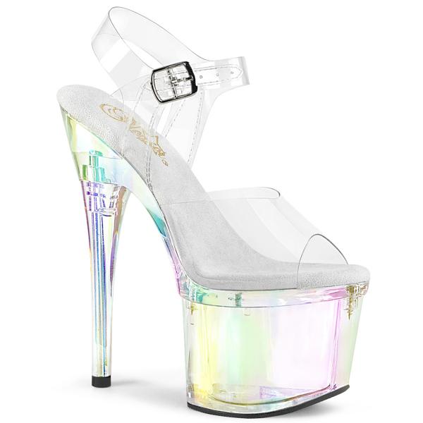 ESTEEM-708RBP Pleaser vegan stiletto high heels platform ankle strap clear hologram