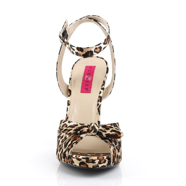Sale EVE-01 Pleaser Pink Label High-Heels Sandaletten Fesselriemchen Leopard Satin 43