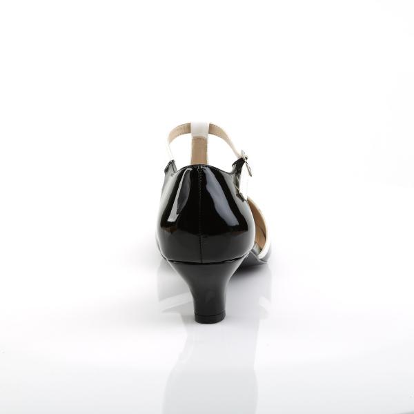 Sale FAB-428 Pleaser T-Riemchen Pumps schwarz-weiß Lack seitlich offen Übergrößen 45