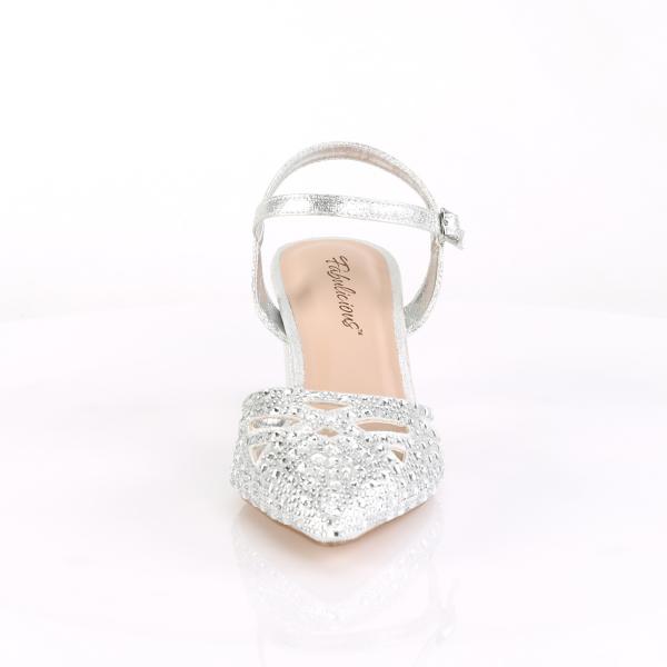 Sale FAYE-06 Fabulicious Damen Blockabsatz Knöchel Pumps silber schimmernder Stoff 40