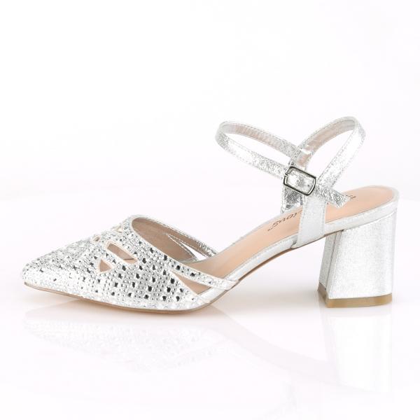 Sale FAYE-06 Fabulicious Damen Blockabsatz Knöchel Pumps silber schimmernder Stoff 40