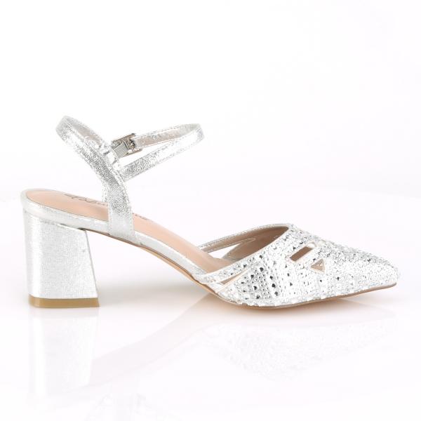 Sale FAYE-06 Fabulicious Damen Blockabsatz Knöchel Pumps silber schimmernder Stoff 40