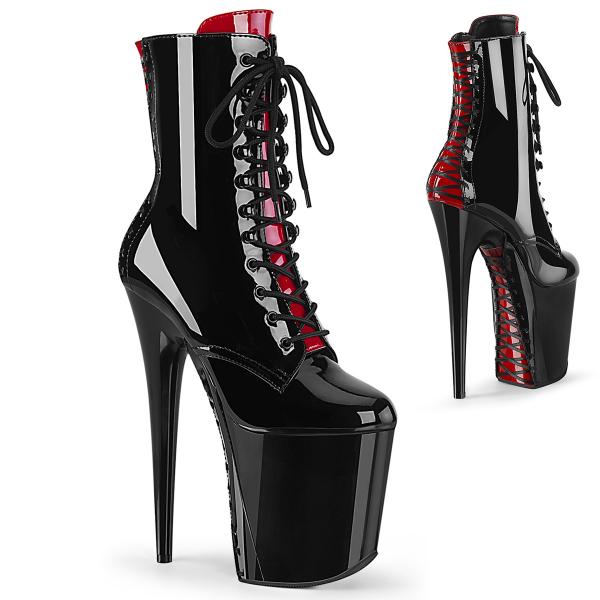 FLAMINGO-1020FH Pleaser High-Heels Plateau Stiefeletten Korsettschnürung schwarz