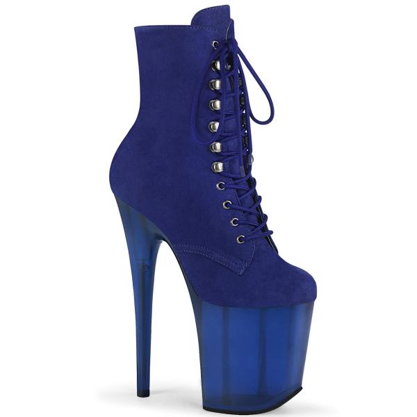 FLAMINGO-1020FST Pleaser vegane Damen Plateau Stiefeletten royalblau Velours gefrostet