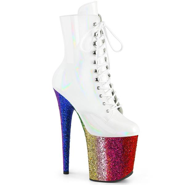 FLAMINGO-1020HG Pleaser high heels platform ankle boot rainbow glitter white holo patent