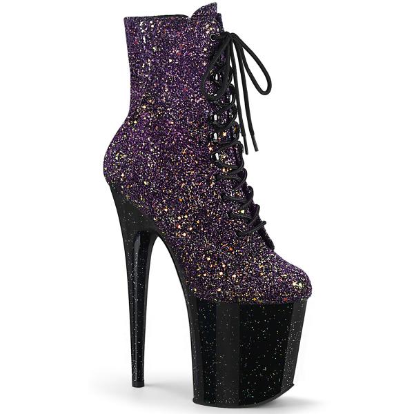 FLAMINGO-1020OMBG Pleaser Damen High-Heels Plateaustiefeletten lila schwarz Multiglitter