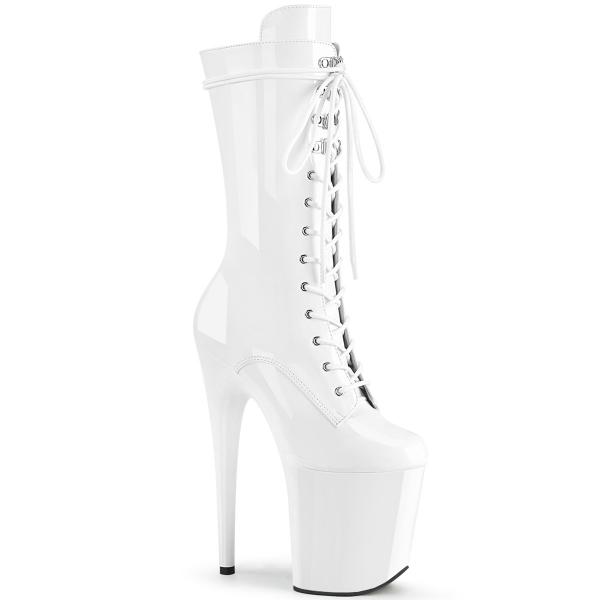 FLAMINGO-1050 Pleaser Damen wadenhoch High Heels Plateaustiefeletten weiß Lack