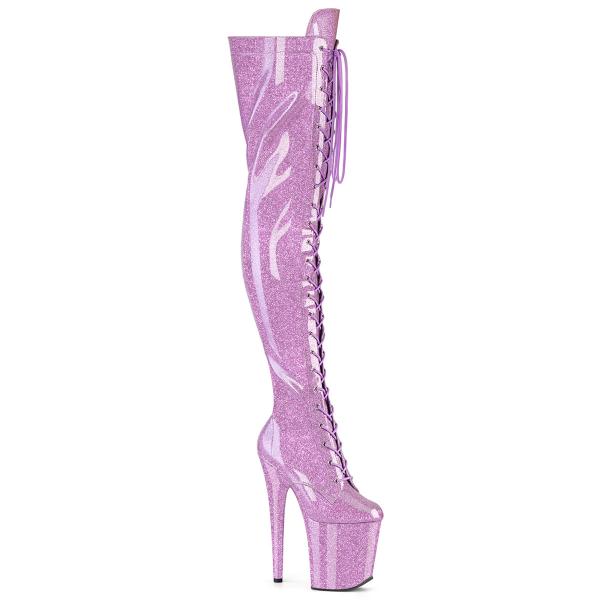 FLAMINGO-3020GP Pleaser vegan platform high heels thigh high boot lilac glitter patent