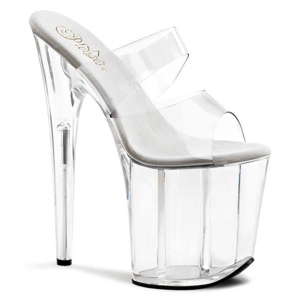 FLAMINGO-802 Pleaser High-Heels Pantoletten Doppelriemchen transparent