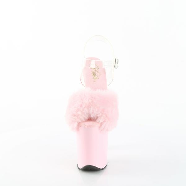 FLAMINGO-808FUR Damen Plateau Riemchen Sandaletten klar babypink mit Kunstfell