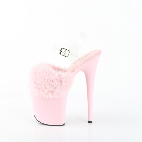FLAMINGO-808FUR Damen Plateau Riemchen Sandaletten klar babypink mit Kunstfell