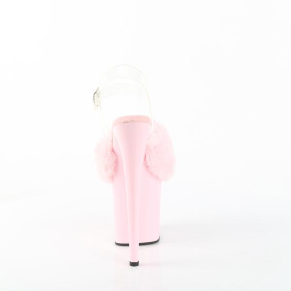 FLAMINGO-808FUR Damen Plateau Riemchen Sandaletten klar babypink mit Kunstfell