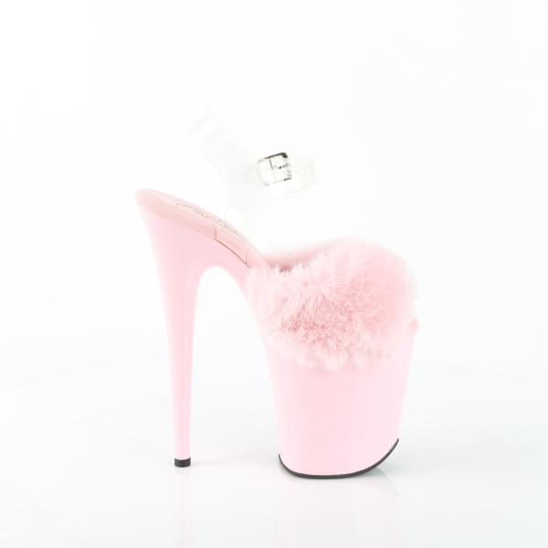 FLAMINGO-808FUR Damen Plateau Riemchen Sandaletten klar babypink mit Kunstfell