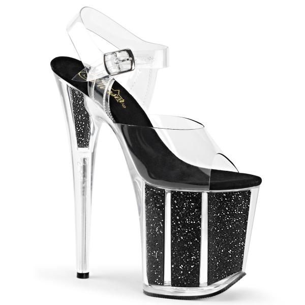 Sale FLAMINGO-808G Pleaser high heels platform sandal clear black glitter inserts 38